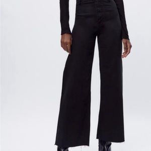 Zara wide leg cropped flare frayed jeans